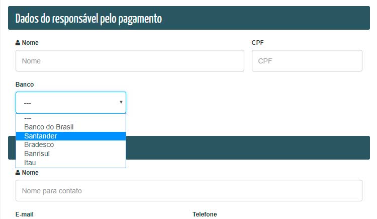 Forma de Pagamento transferência bancária