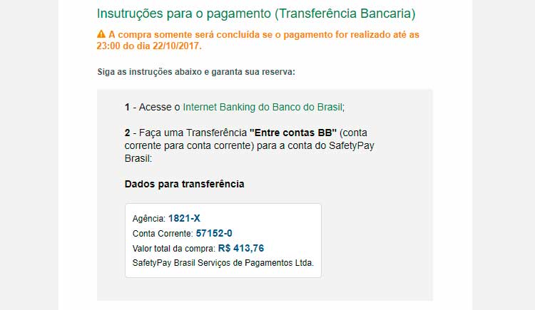 Transferência bancária pelo Banco do Brasil