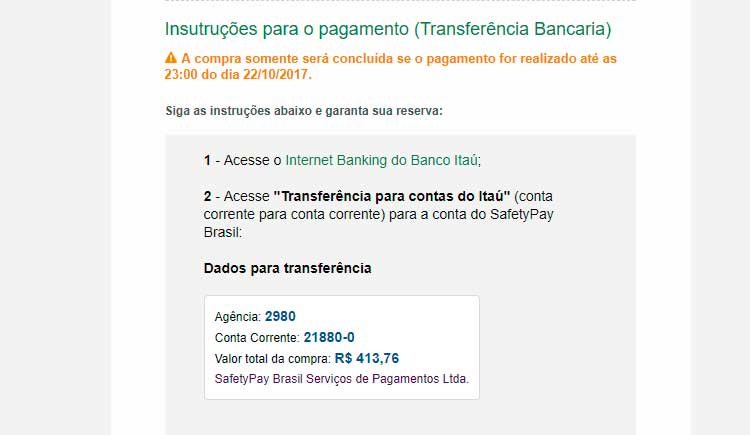 Transferência bancária pelo Itaú