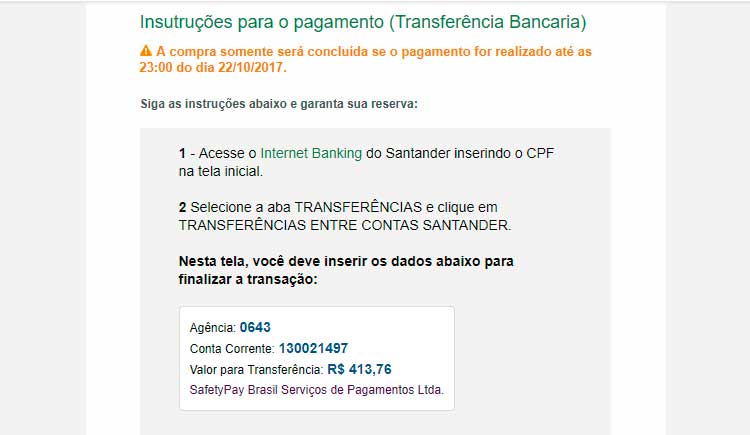 Transferência bancária pelo Santander